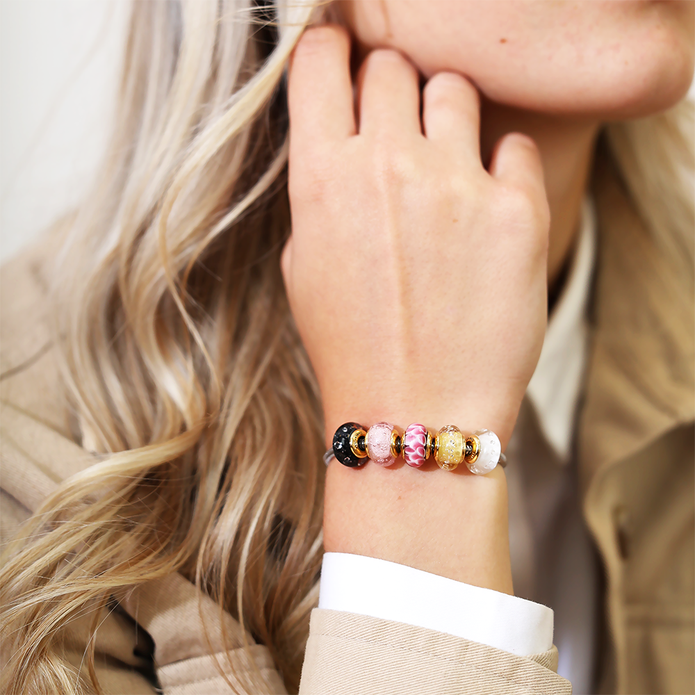 Black Topaz Globe Charms with sølvBracelet - CHRISTINA