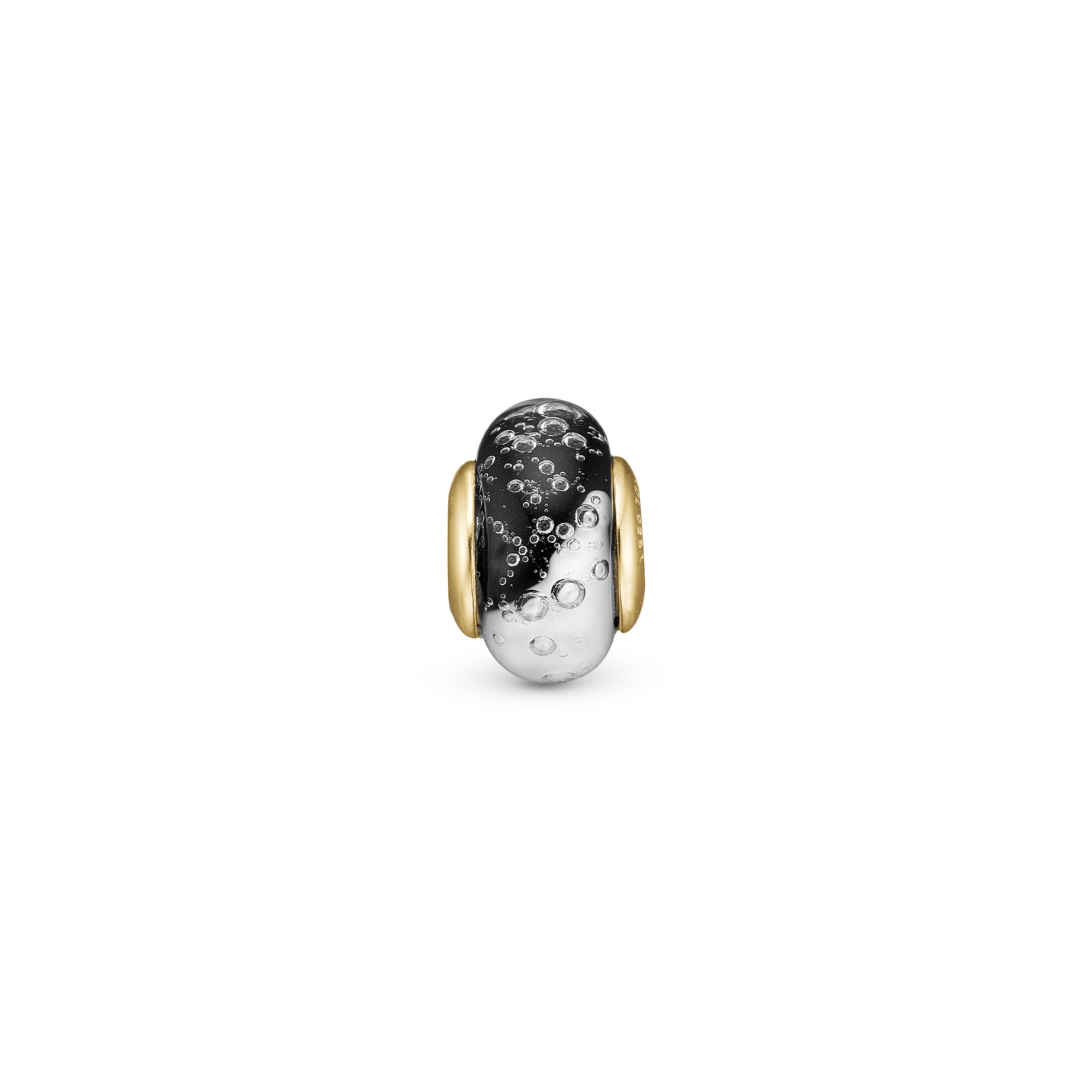 Bubbly Yin & Yang Globe - Charm 4 mm for Bracelet - Gold Plated Sterling Silver with 1 Glas