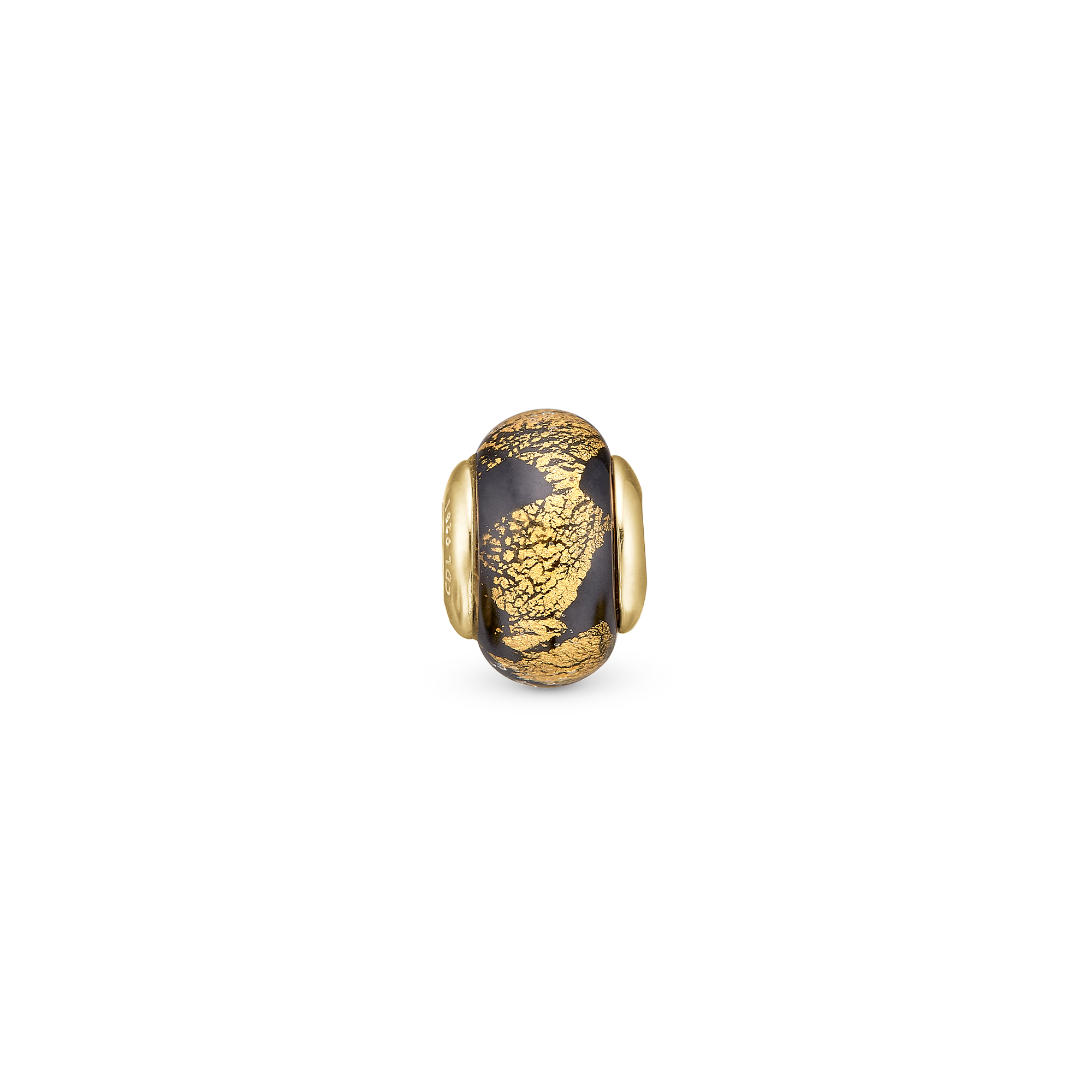 Golden Black Globe - Charm 4 mm for Bracelet - Gold Plated Sterling Silver with 1 Glas