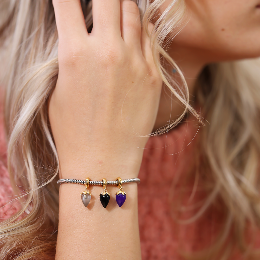 Grey Moonstone charm forgyldt Charms with sølvBracelet - CHRISTINA