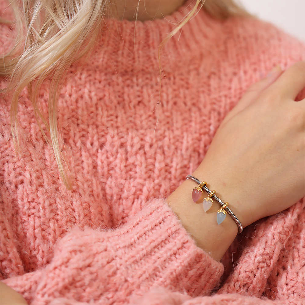 Pink Chalcedony charms forgyldt Charms with sølvBracelet - CHRISTINA