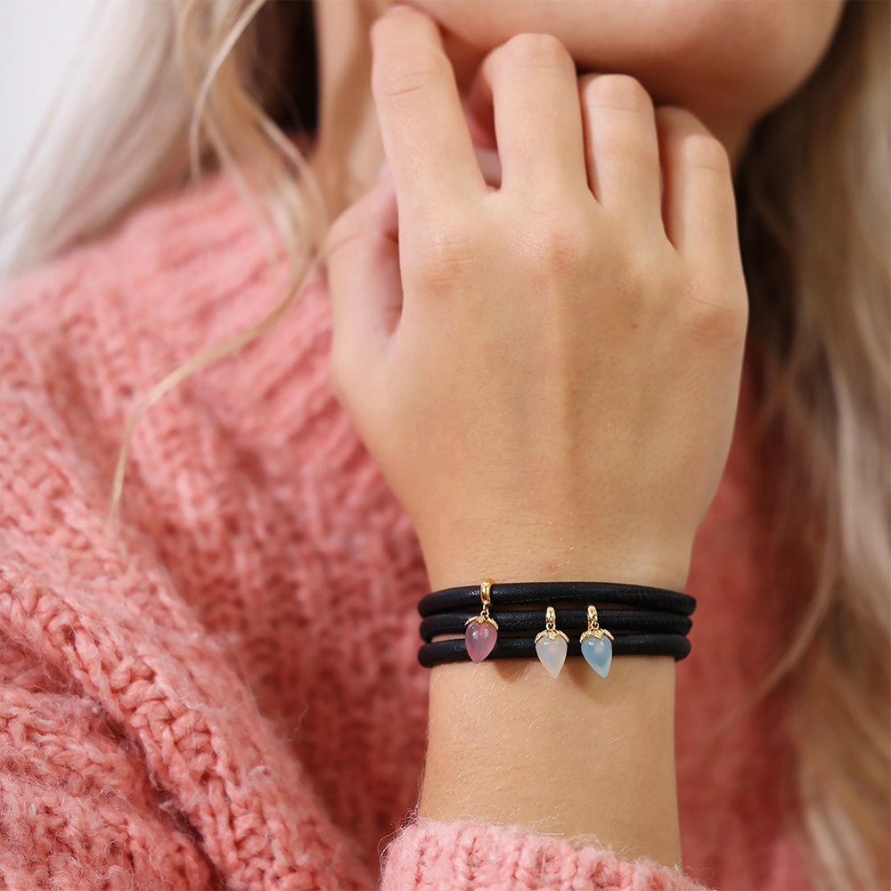 Pink Chalcedony charms forgyldt Charms with sølvBracelet - CHRISTINA