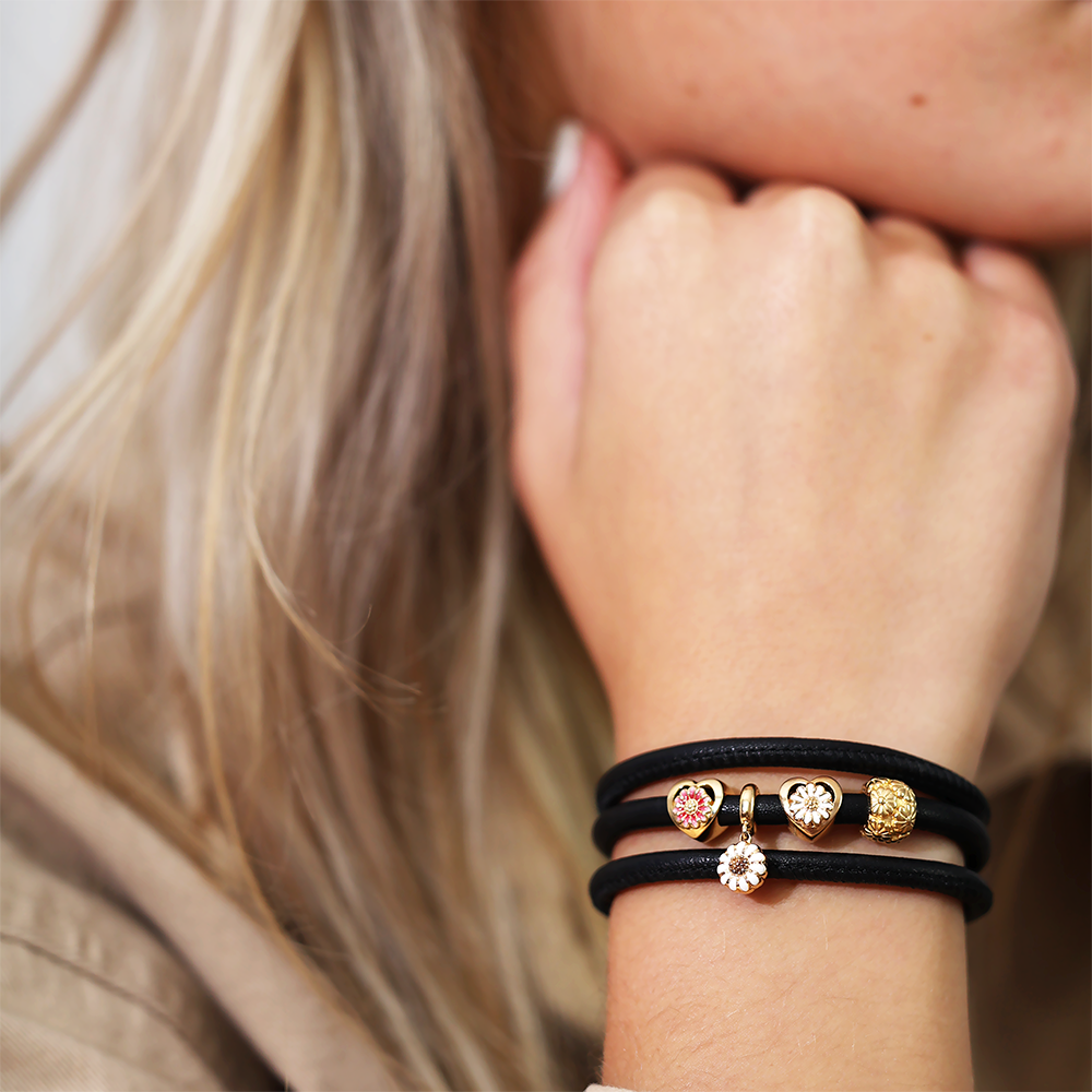 Pink Marguerite Charms with sølvBracelet - CHRISTINA