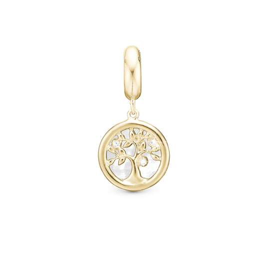 Tree of Life perlemor - Drop Earring Charm 4 mm for Bracelet - Polished Gold Plated Sterling Silver with 3