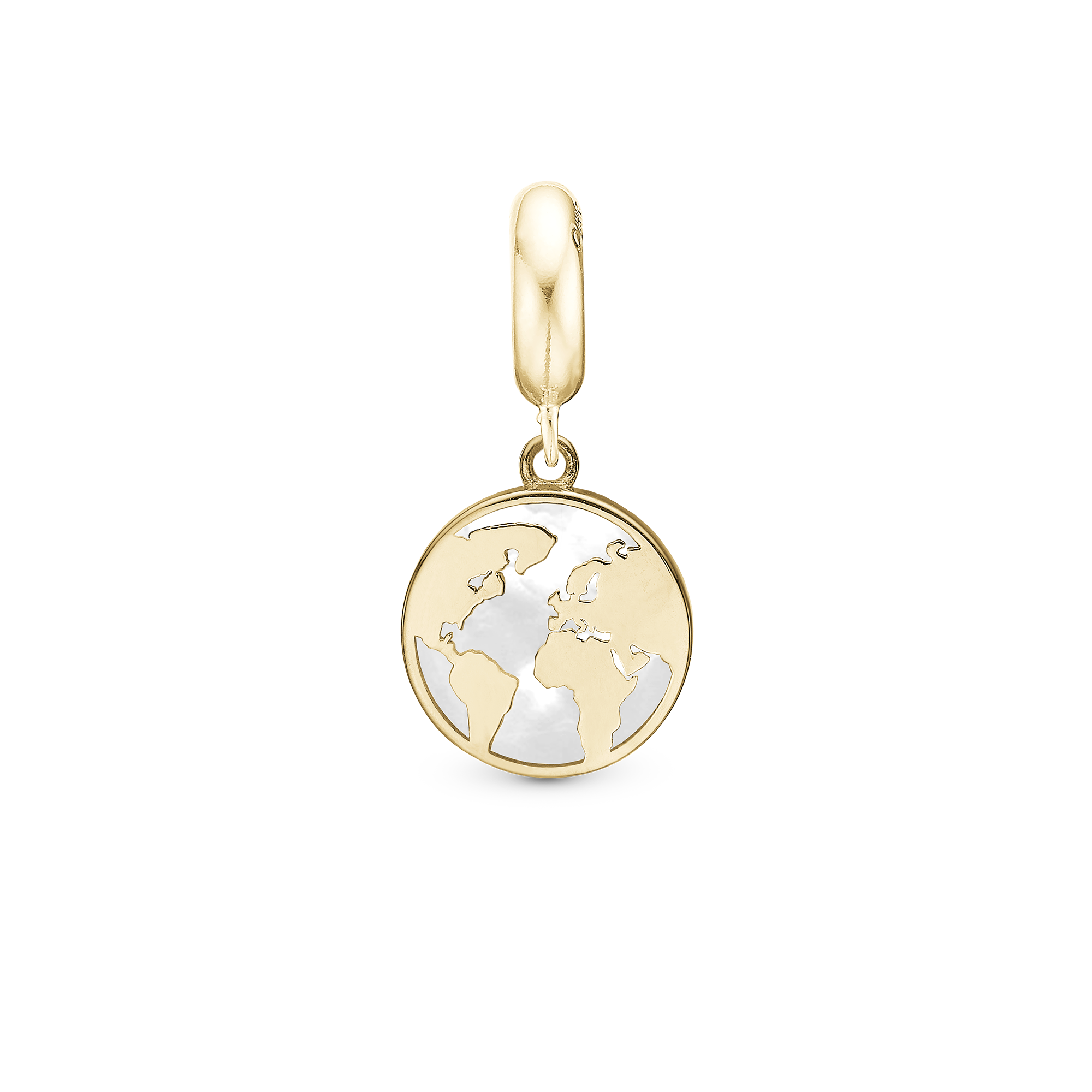 The World perlemor - Drop Charm 4 mm for Bracelet - Polished Gold Plated Sterling Silver with Cubic Zirkonia