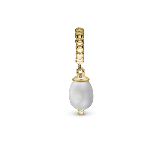 True Pearl - Drop Earring Charm 4 mm for Bracelet - Polished Gold Plated Sterling Silver with 1 Ferskvandsperle