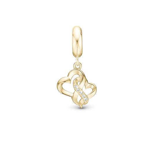 Mother Child True Love - Dangle Charm 4 mm with Bracelet - Polished Gold-Plated Sterling Silver with 6 Cubic Zirconia