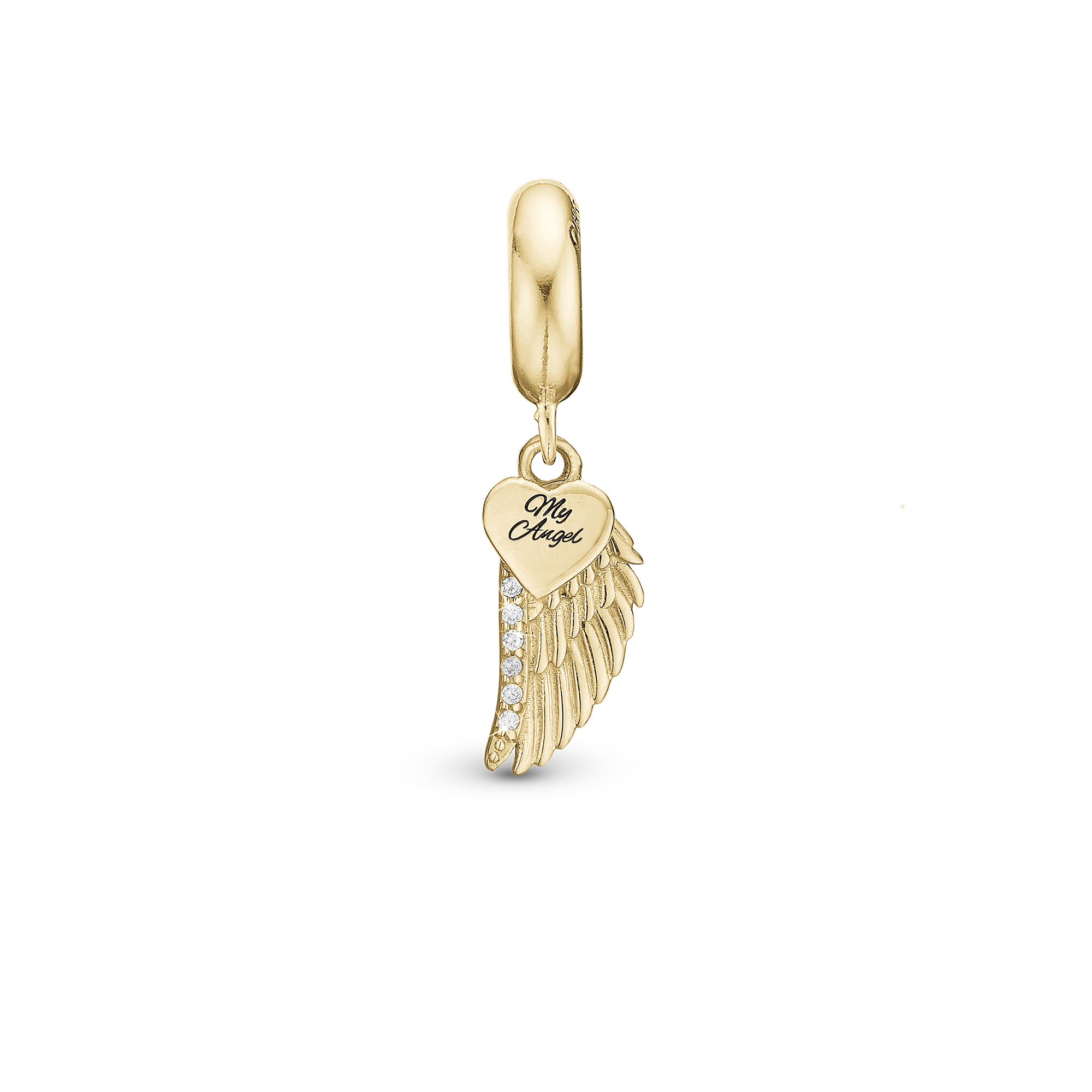 My Angel - Drop Charm 4 mm for Bracelet - Polished Gold Plated Sterling Silver with 9 Cubic Zirkonia