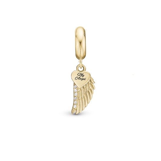 My Angel - Drop Earring Charm 4 mm for Bracelet - Polished Gold Plated Sterling Silver with 9 Cubic Zirkonia