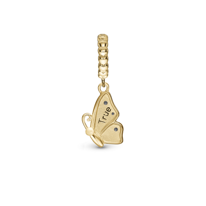 Butterfly True - Dangle Charm 4 mm with Bracelet - Polished Gold-Plated Sterling Silver with 3 Cubic Zirconia