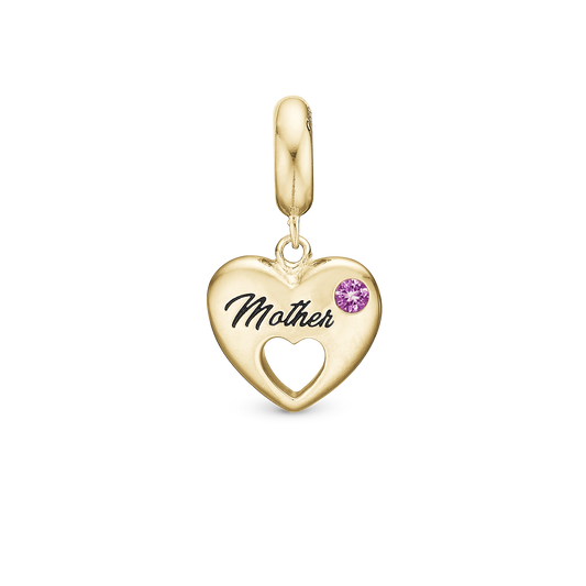Mother - Dangle Charm 4 mm with Bracelet - Polished Gold-Plated Sterling Silver with 1 Turmalin