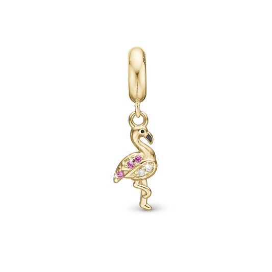Flamingo - Dangle Charm 4 mm with Bracelet - Gold-Plated Sterling Silver with 5 Cubic Zirconia