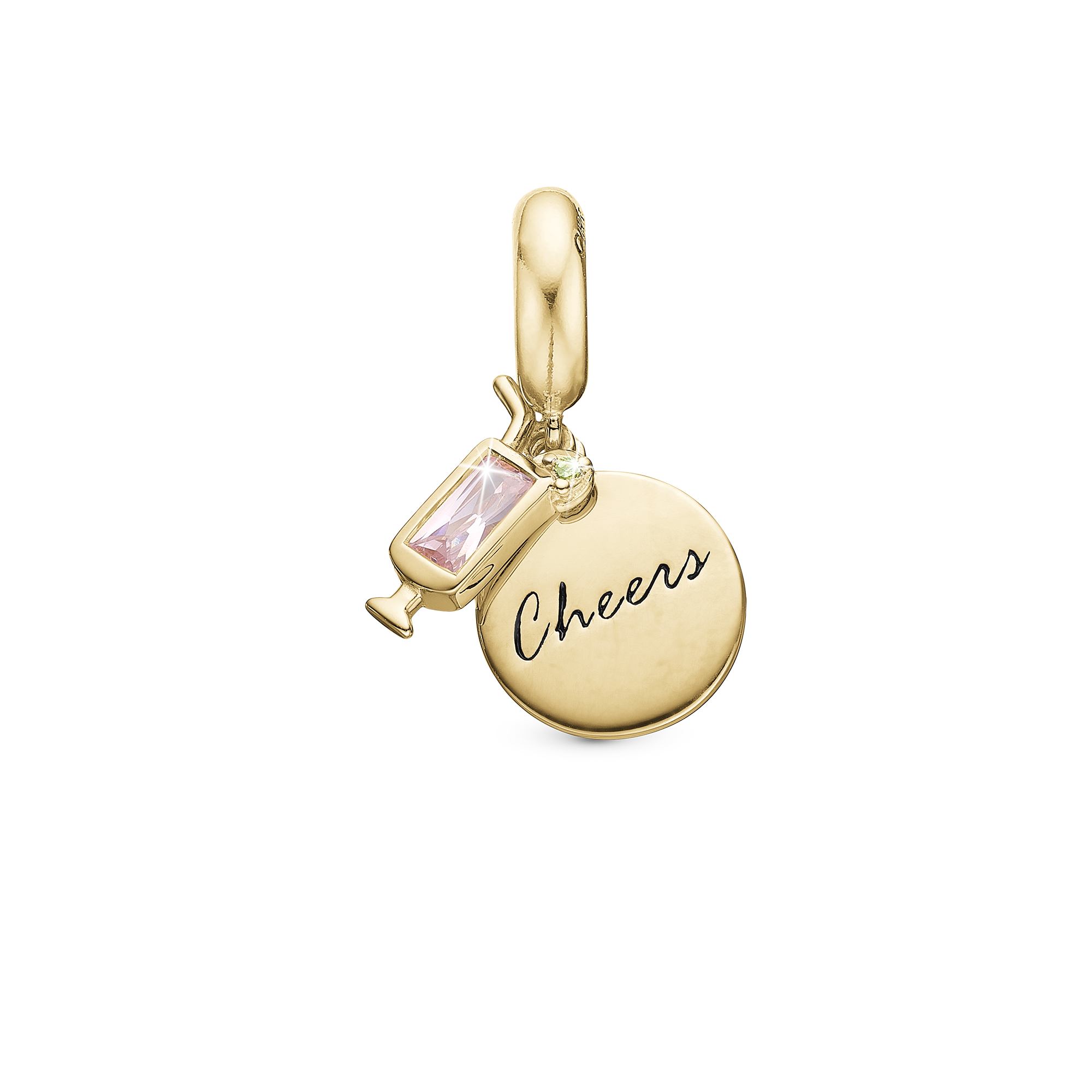 Cheers - Drop Charm 4 mm for Bracelet - Gold Plated Sterling Silver with 2 Cubic Zirkonia