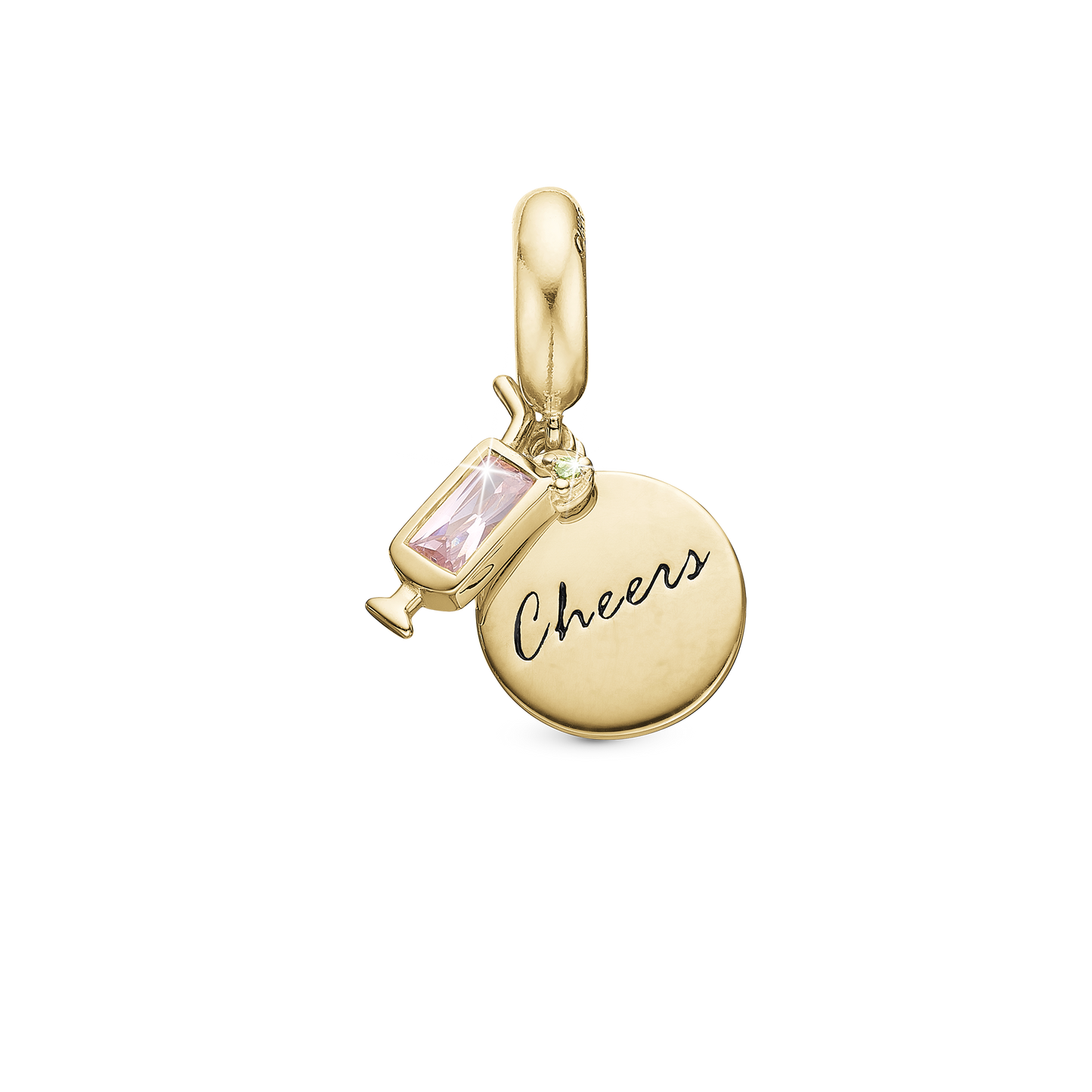 Cheers - Drop Earring Charm 4 mm for Bracelet - Gold Plated Sterling Silver with 2 Cubic Zirkonia