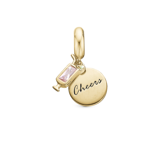 Cheers - Drop Earring Charm 4 mm for Bracelet - Gold Plated Sterling Silver with 2 Cubic Zirkonia
