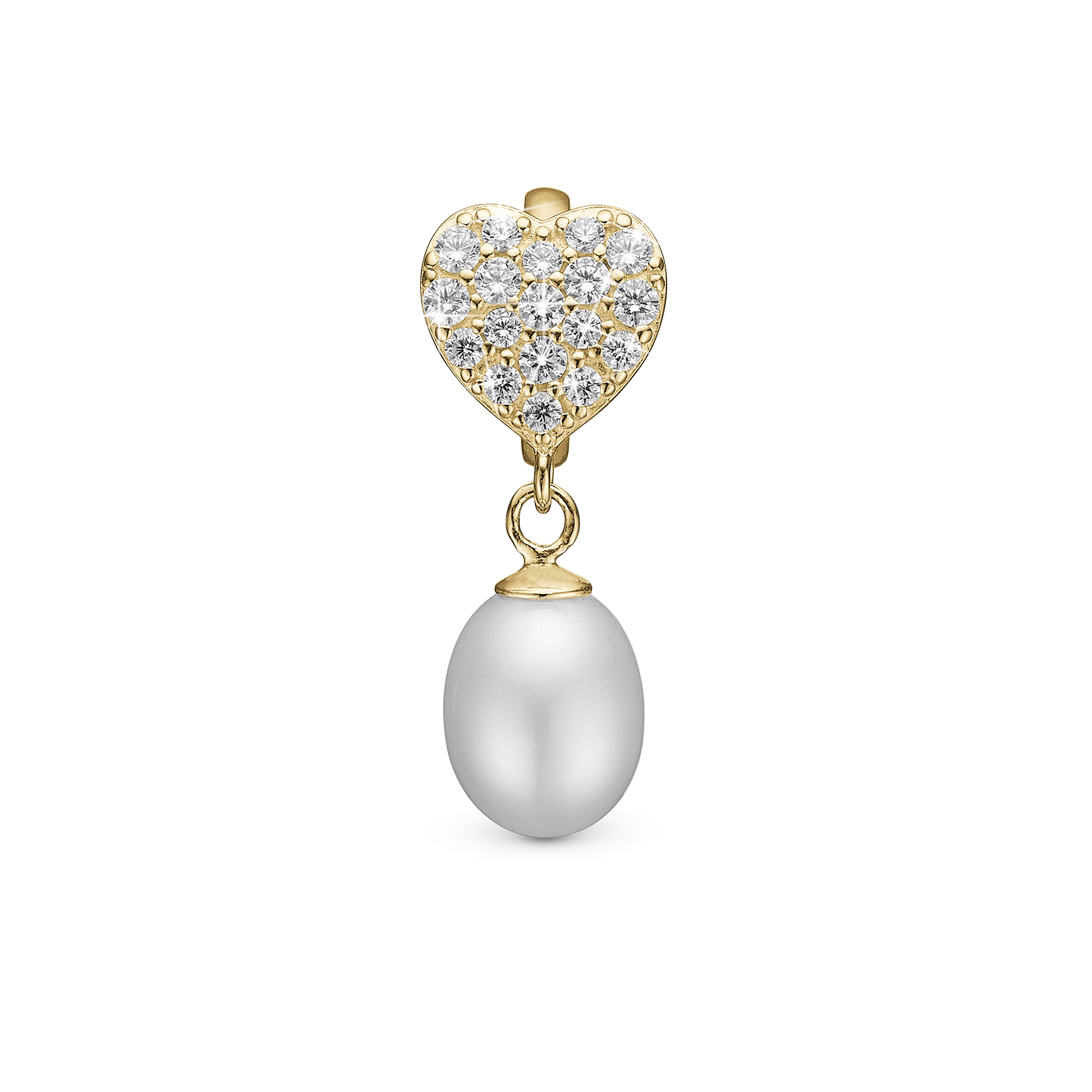 Sparkling Heart - Drop Charm 4 mm for Bracelet - Gold Plated Sterling Silver with 19 Freshwater Pearls