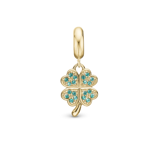 Lucky Clover - Drop Earring Charm 4 mm for Bracelet - Gold Plated Sterling Silver with 20 Cubic Zirkonia