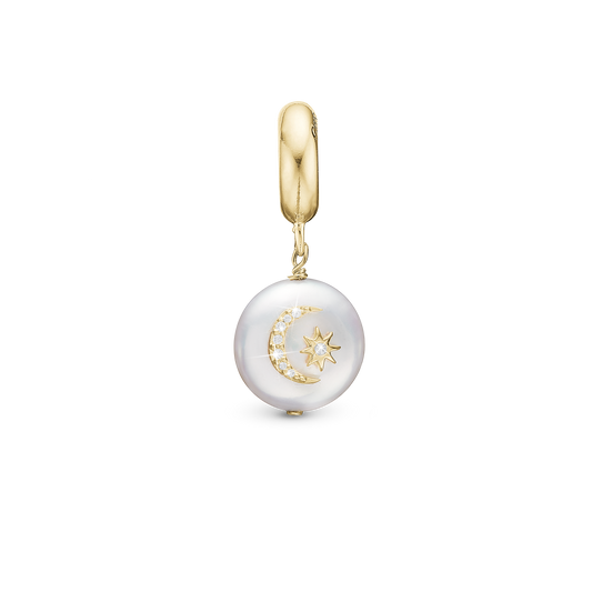 Sun & Moon - Drop Earring Charm 4 mm for Bracelet - Gold Plated Sterling Silver with 9 Ferskvandsperler