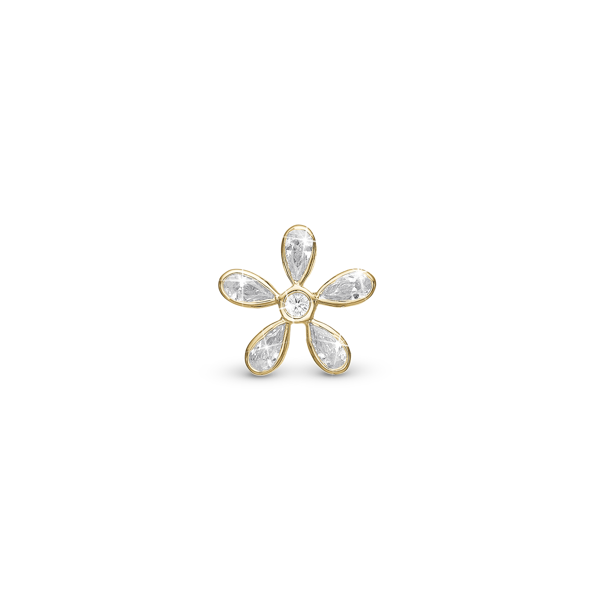 Magical White Flower - Charm 4 mm for Bracelet - Gold Plated Sterling Silver with 6 Cubic Zirkonia