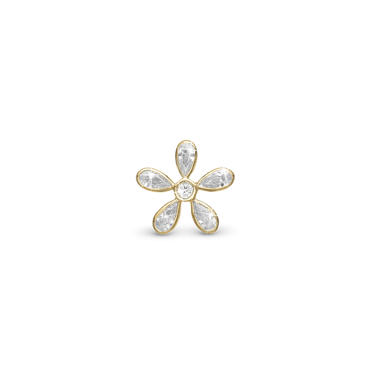 Magical White Flower - Charm 4 mm for Bracelet - Gold Plated Sterling Silver with 6 Cubic Zirkonia