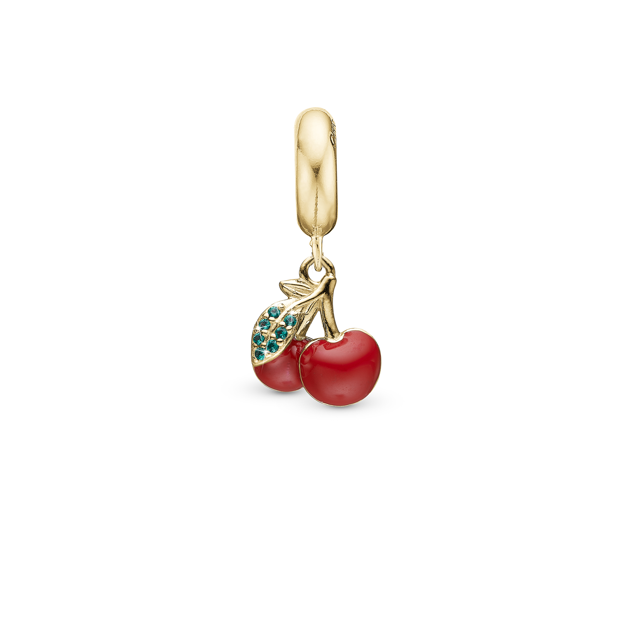 Happy Cherries - Dangle Charm 4 mm with Bracelet - Gold-Plated Sterling Silver with 7 Cubic Zirconia