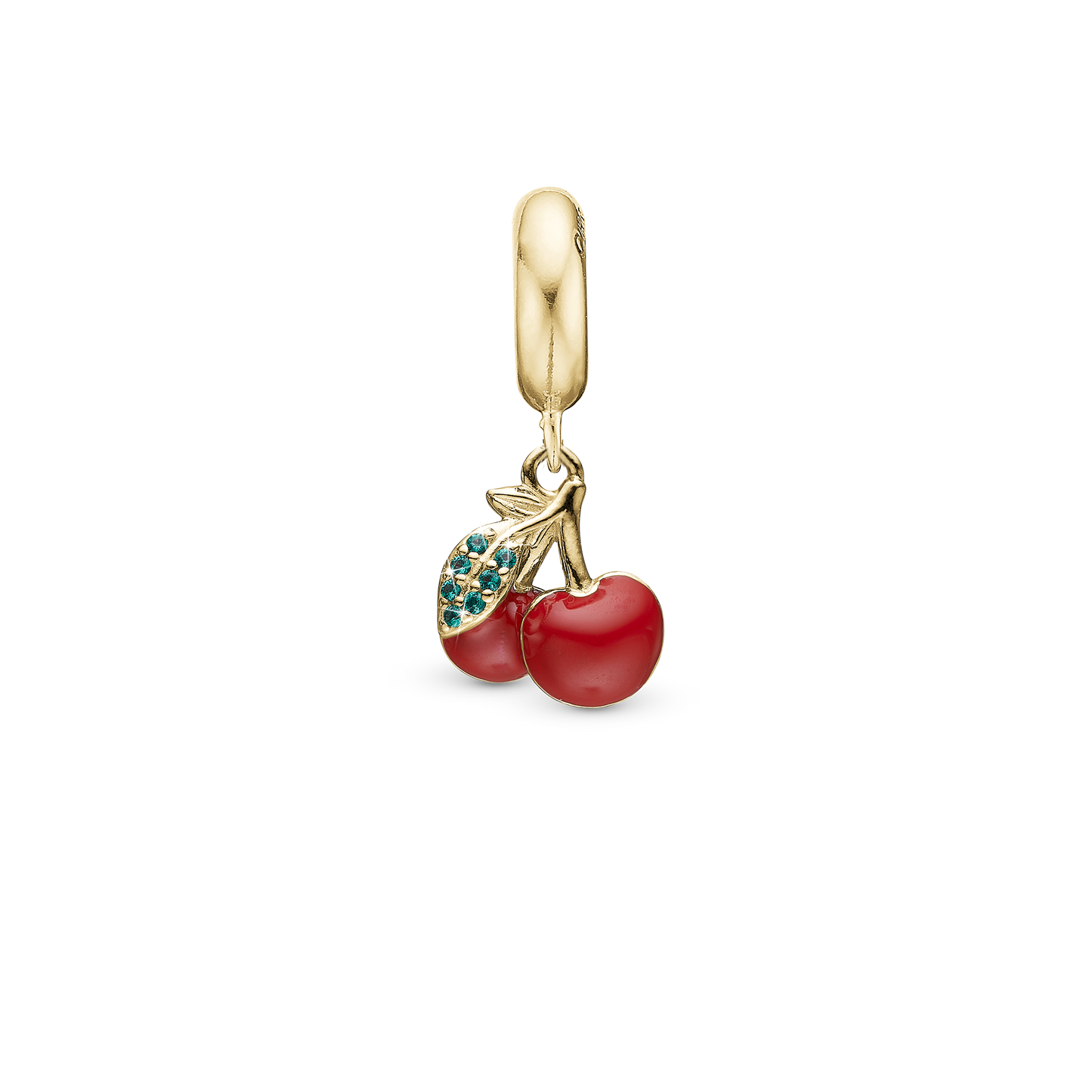 Happy Cherries - Dangle Charm 4 mm with Bracelet - Gold-Plated Sterling Silver with 7 Cubic Zirconia