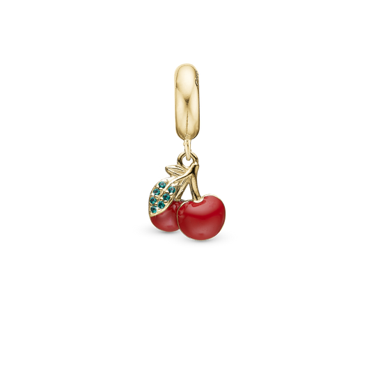 Happy Cherries - Dangle Charm 4 mm with Bracelet - Gold-Plated Sterling Silver with 7 Cubic Zirconia