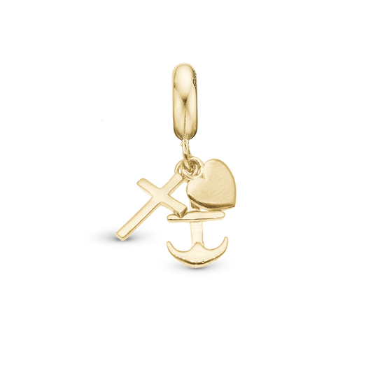 Faith Hope and Love - Drop Earring Charm 4 mm for Bracelet - Polished Gold Plated Sterling Silver