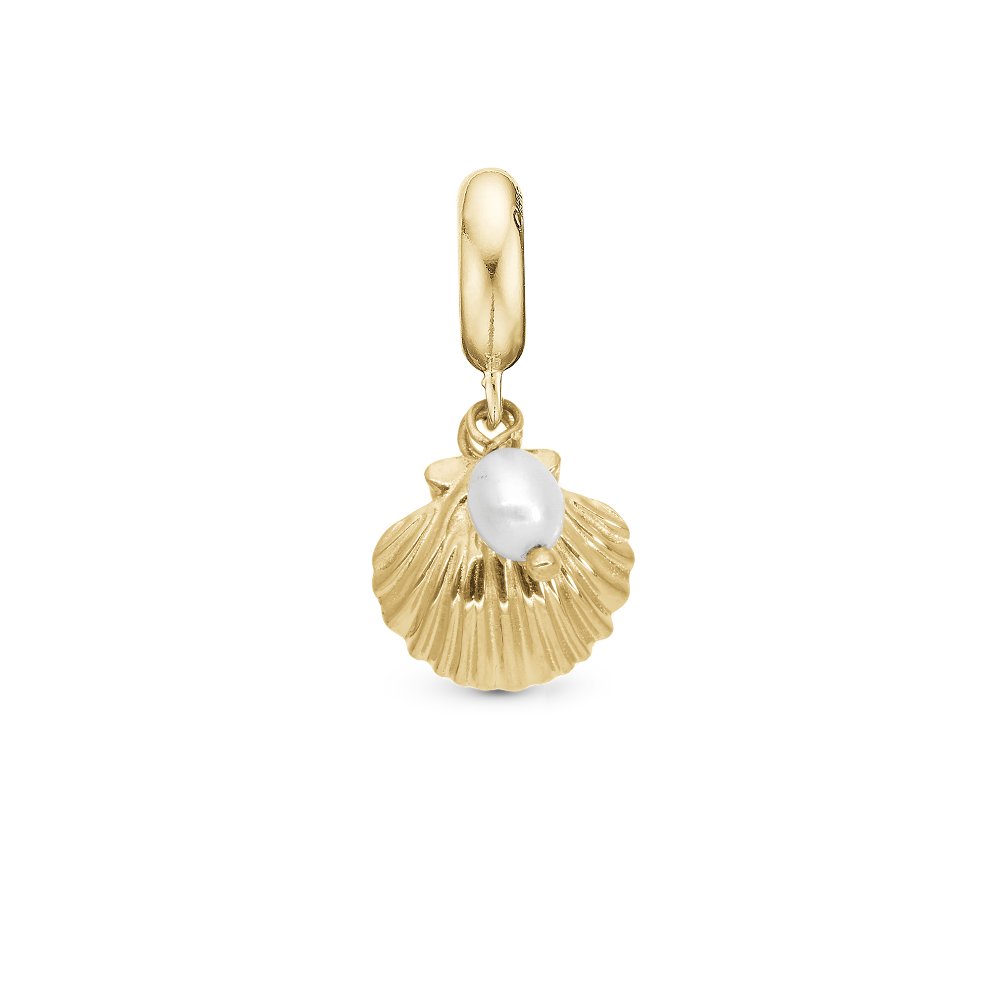 Clam shell - Dangle Charm 4 mm with Bracelet - Polished Gold-Plated Sterling Silver with 1 Freshwater Pearl