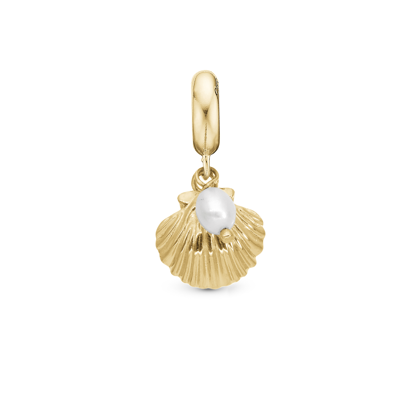 Clam shell - Dangle Charm 4 mm with Bracelet - Polished Gold-Plated Sterling Silver with 1 Freshwater Pearl