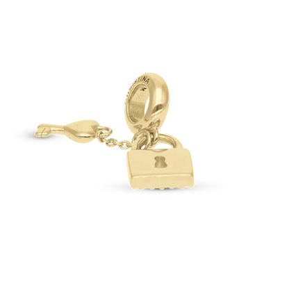 Unlock my Heart - Dangle Charm 4 mm with Bracelet - Polished Gold-Plated Sterling Silver with 24 Cubic Zirconia