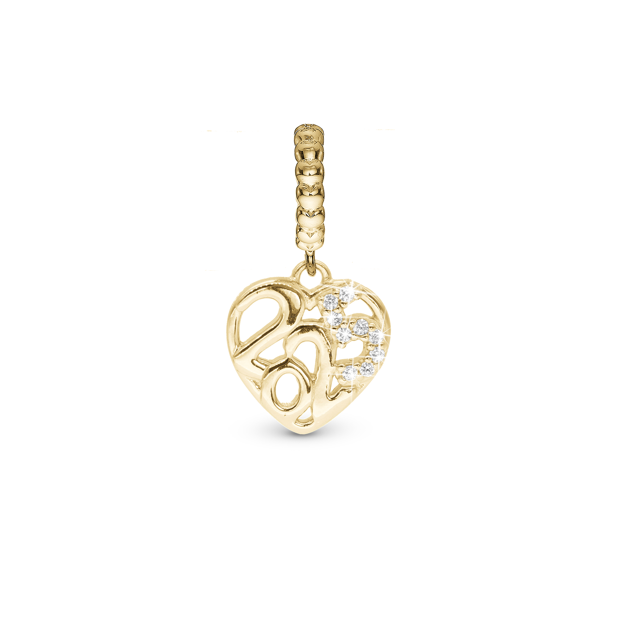 Drop Charm 4 mm for Bracelet - Polished Gold Plated Sterling Silver with 9 Cubic Zirkonia