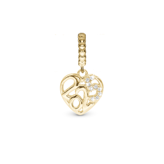 Year 2025 - Drop Earring Charm 4 mm for Bracelet - Polished Gold Plated Sterling Silver with 9 Cubic Zirkonia