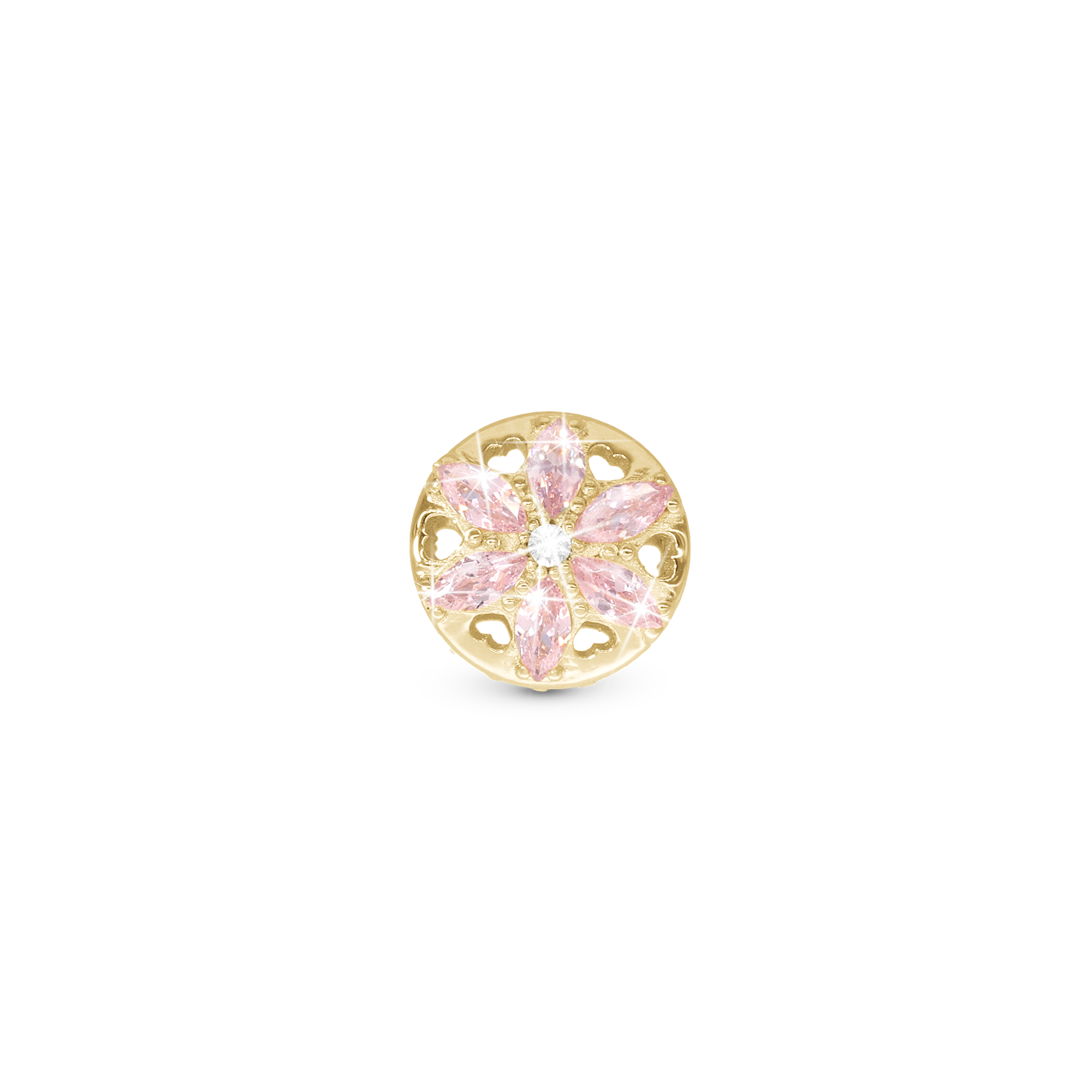 Sparkling pink flower - Charm 4 mm with Bracelet - Polished Gold-Plated Sterling Silver with Cubic Zirconia