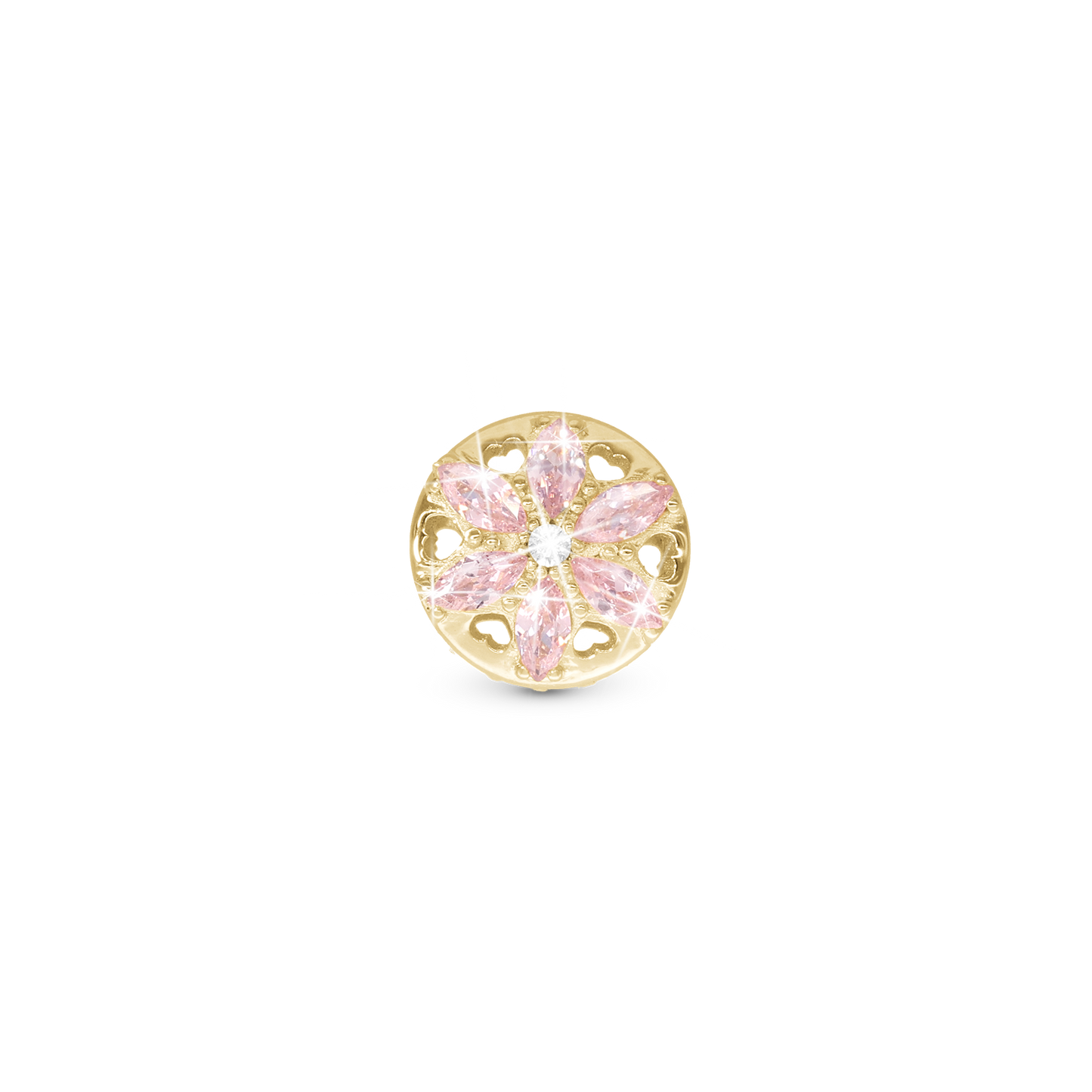 Sparkling pink flower - Charm 4 mm with Bracelet - Polished Gold-Plated Sterling Silver with Cubic Zirconia