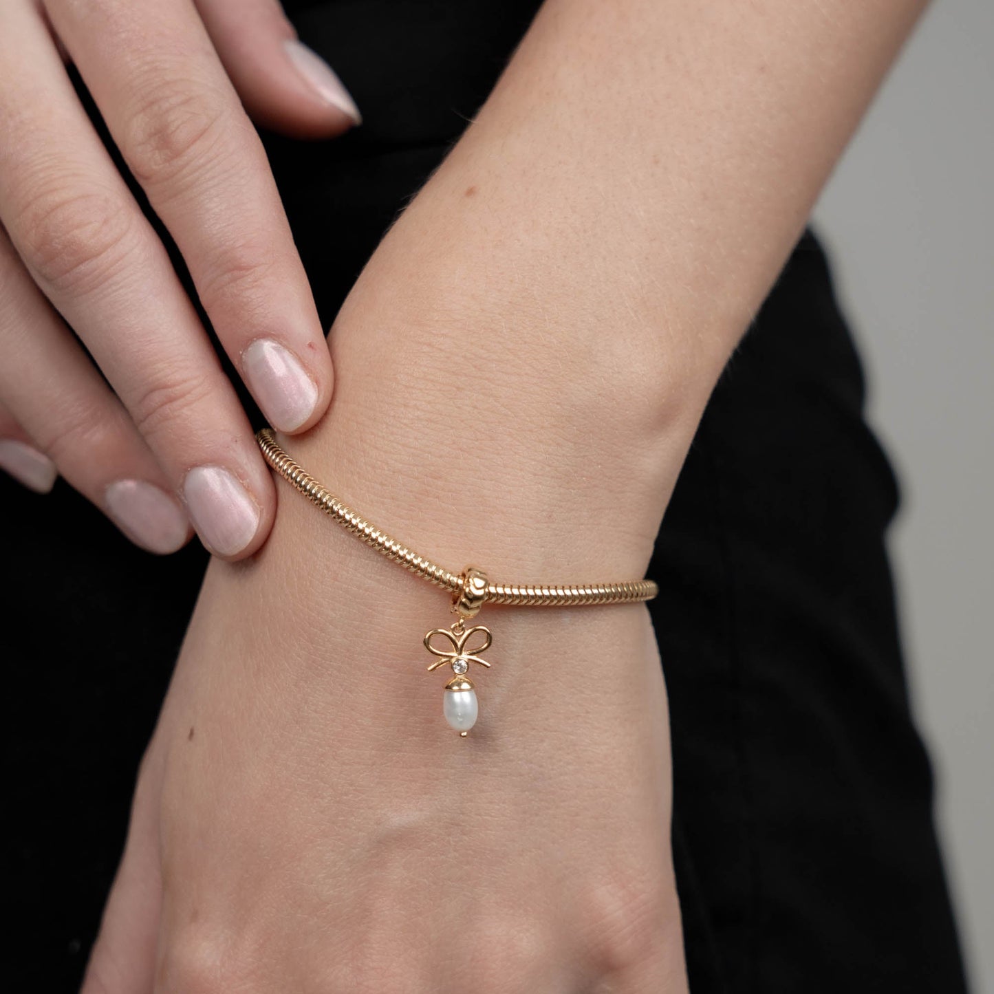 Celebrate - Dangle Charm 4 mm with Bracelet - Polished Gold-Plated Sterling Silver with 1 Cubic Zirconia