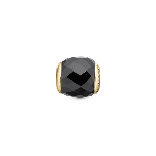 Precious Black - Charm 4 mm for Bracelet - Gold Plated Sterling Silver with 1 Onyx