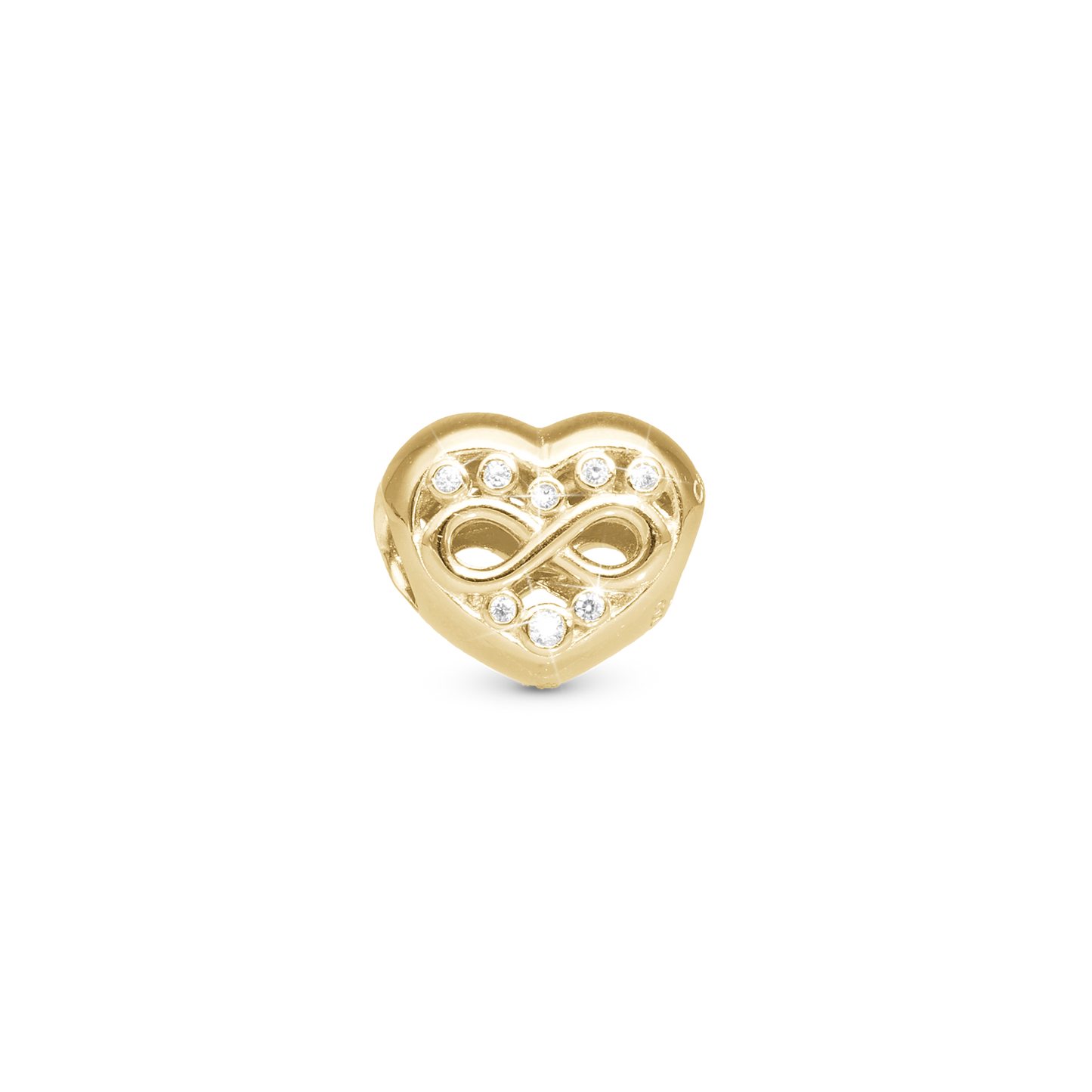 Eternity Love heart - Charm 4 mm for Bracelet - Polished Gold Plated Sterling Silver
