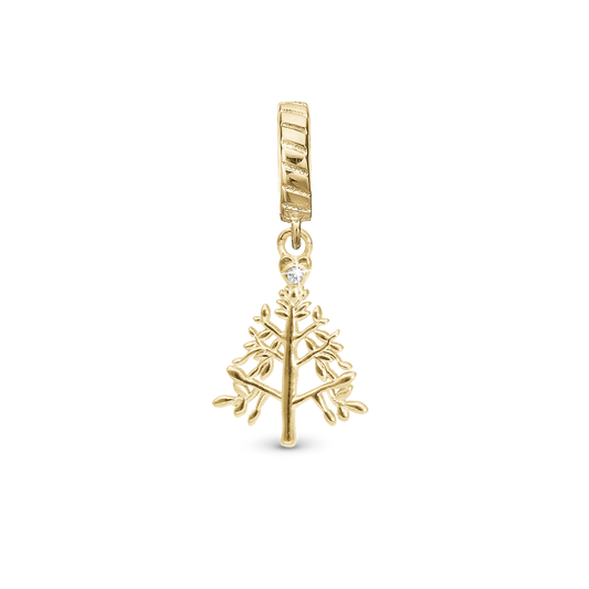 Christmas 2025 - Christmas Tree - Drop Earring Charm 4 mm for Bracelet - Polished Gold Plated Sterling Silver