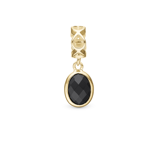 Moving Onyx - Drop Earring Charm 4 mm for Bracelet - Gold Plated Sterling Silver with 1 Onyx