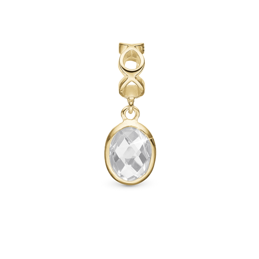 Moving Crystal - Drop Earring Charm 4 mm for Bracelet - Gold Plated Sterling Silver with 1 Krystalkvarts