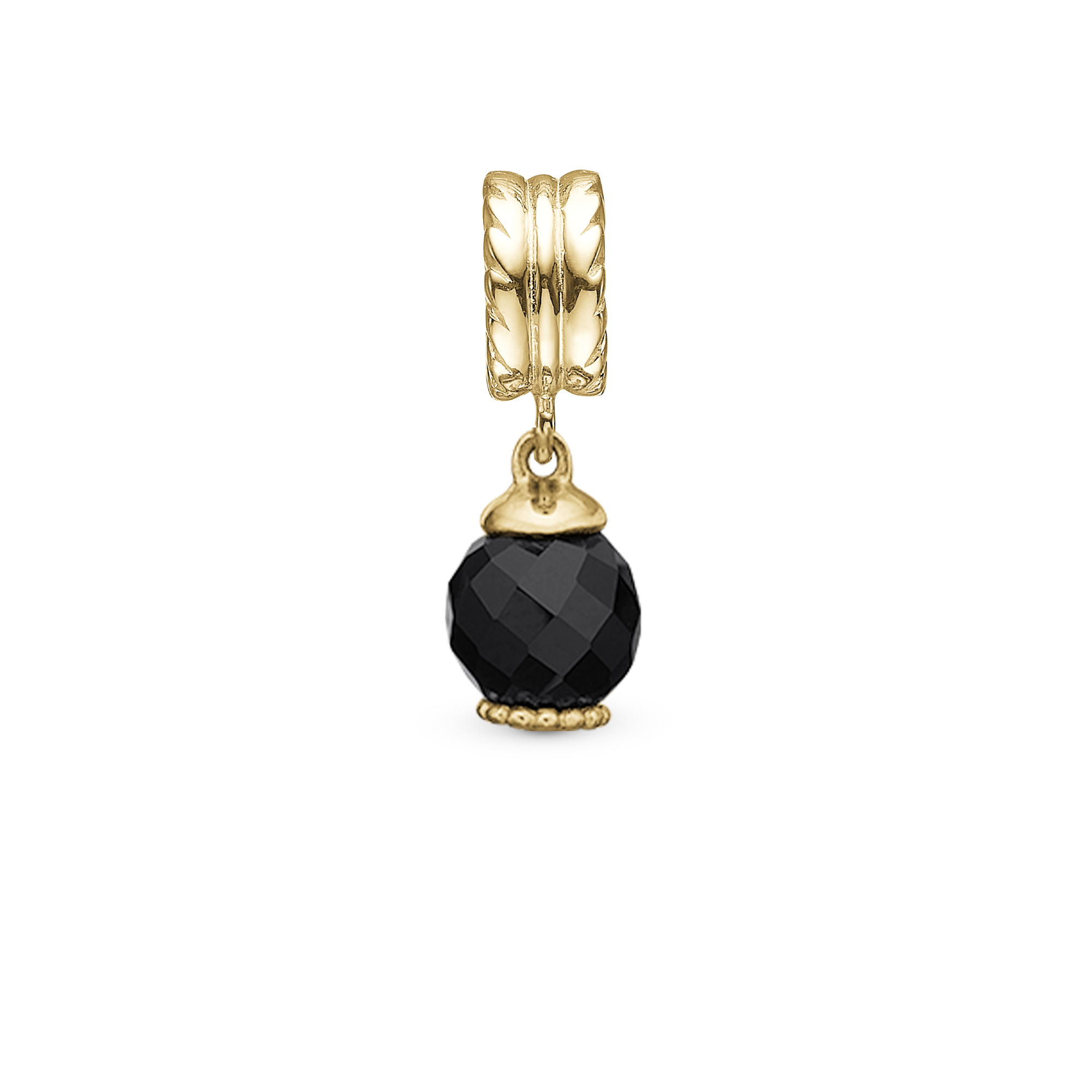 Big Moving Onyx - Drop Charm 4 mm for Bracelet - Gold Plated Sterling Silver with 1 Onyx