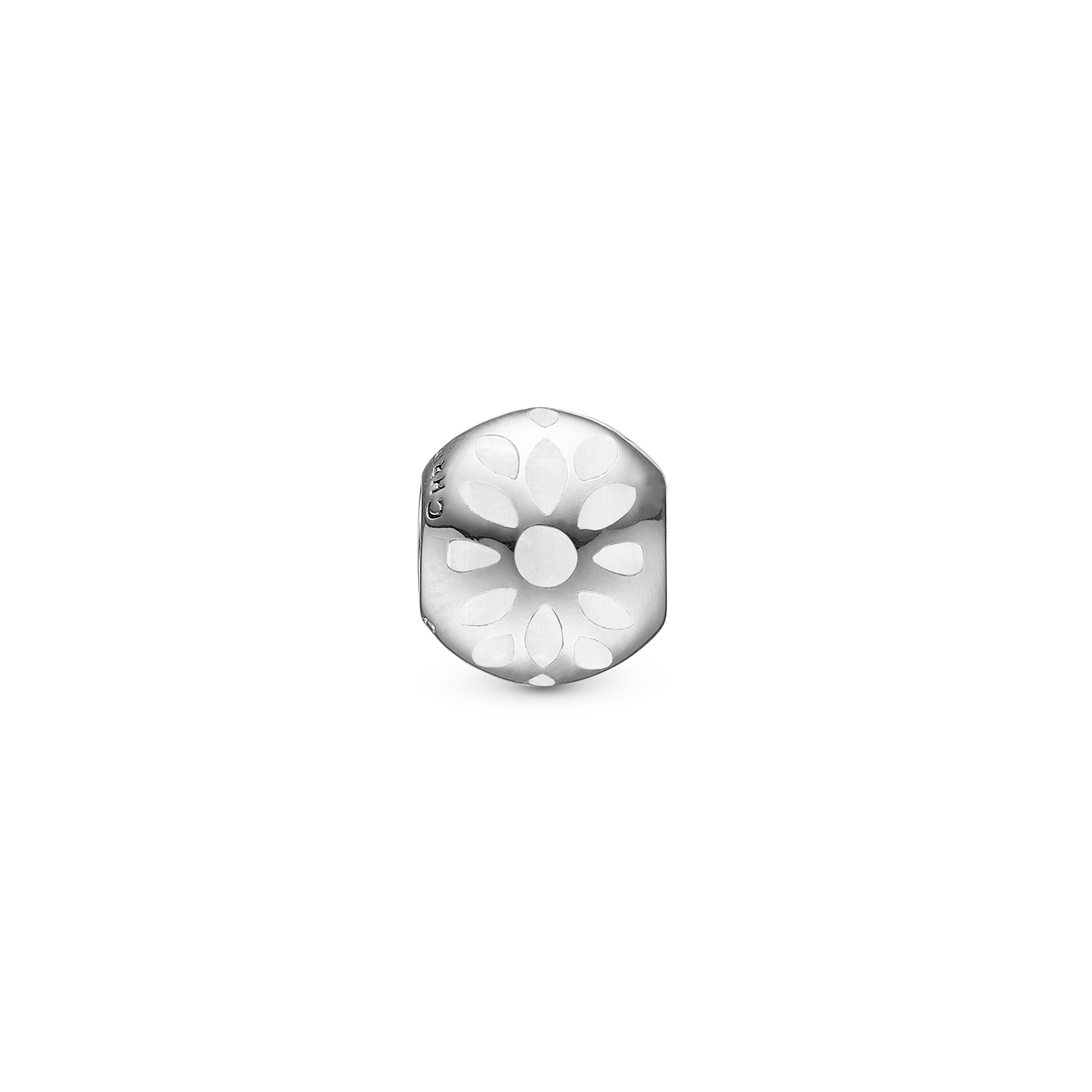 White Bloom, mother of pearl - Charm 4 mm for Bracelet - Sterling Silver