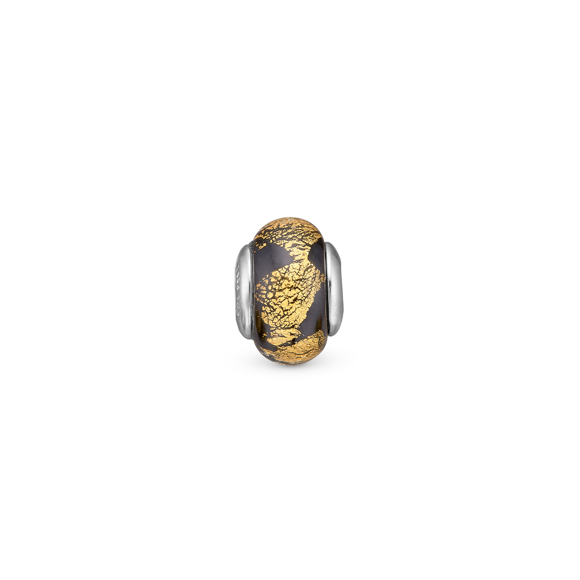 Golden Black Globe - Charm 4 mm for Bracelet - Sterling Silver with 1 Glas