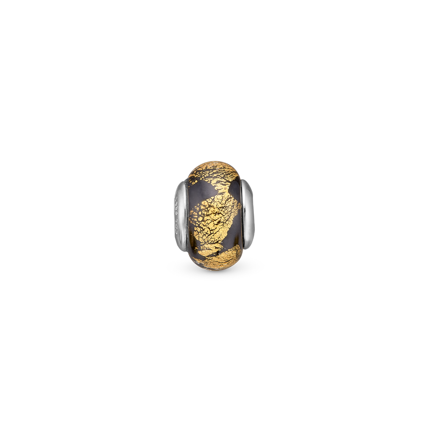 Golden Black Globe - Charm 4 mm for Bracelet - Sterling Silver with 1 Glas