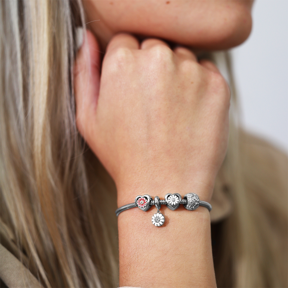 Pink Marguerite Charms with sølvBracelet - CHRISTINA