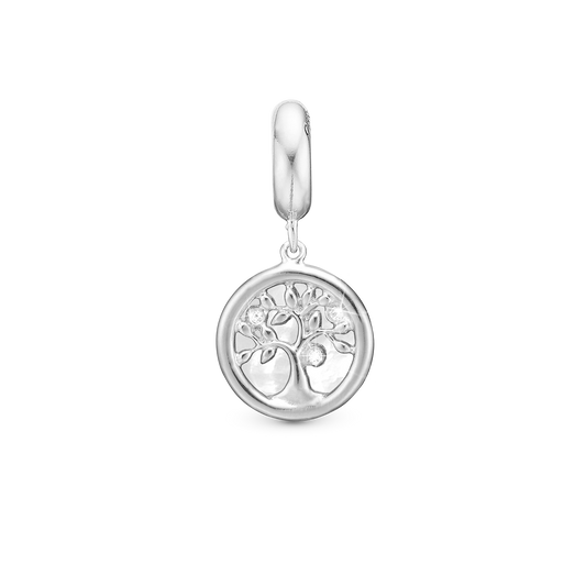 Tree of Life perlemor - Drop Earring Charm 4 mm for Bracelet - Polished Sterling Silver with 3 Cubic Zirkonia