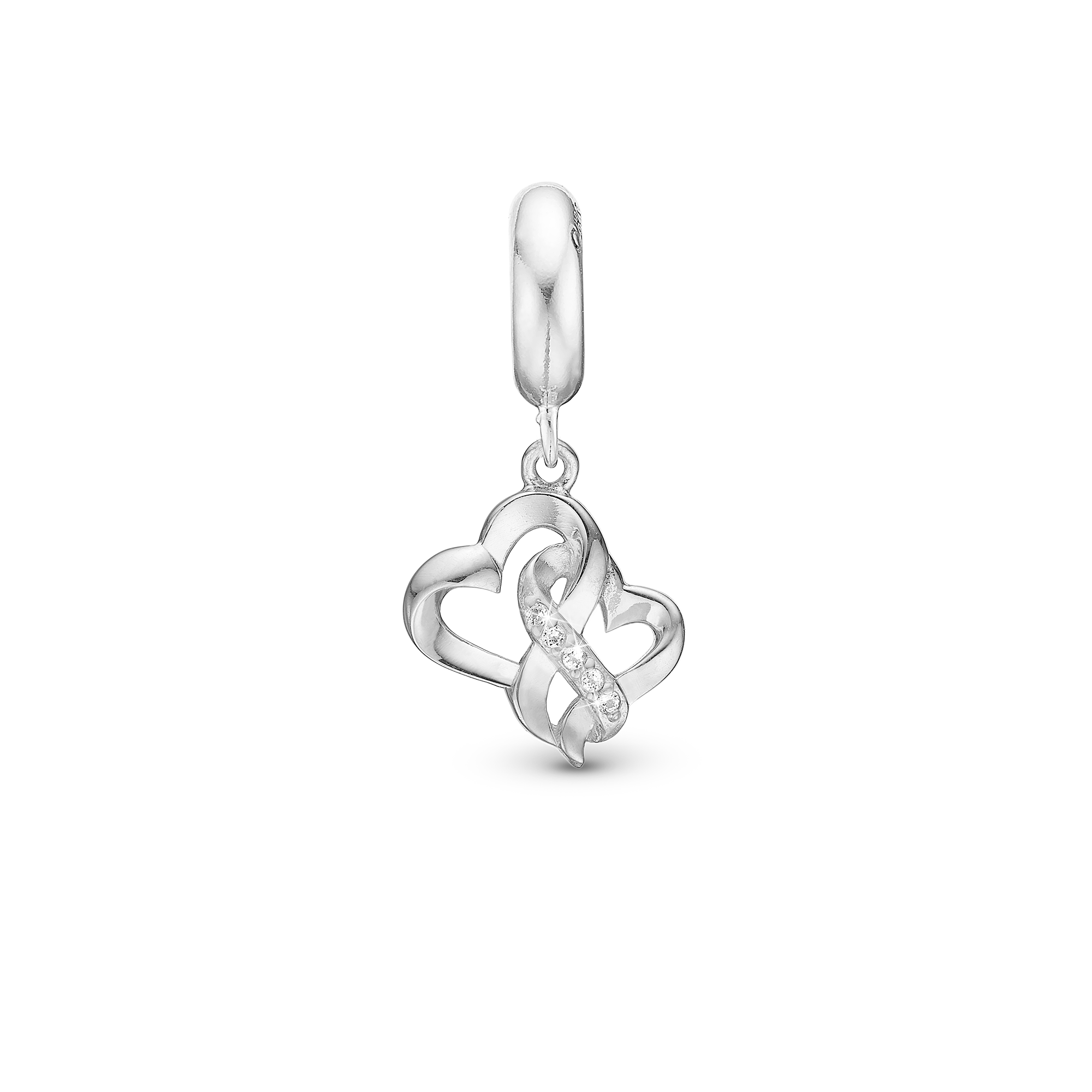 Mother Child True Love - Drop Earring Charm 4 mm for Bracelet - Polished Sterling Silver with 6 Cubic Zirkonia