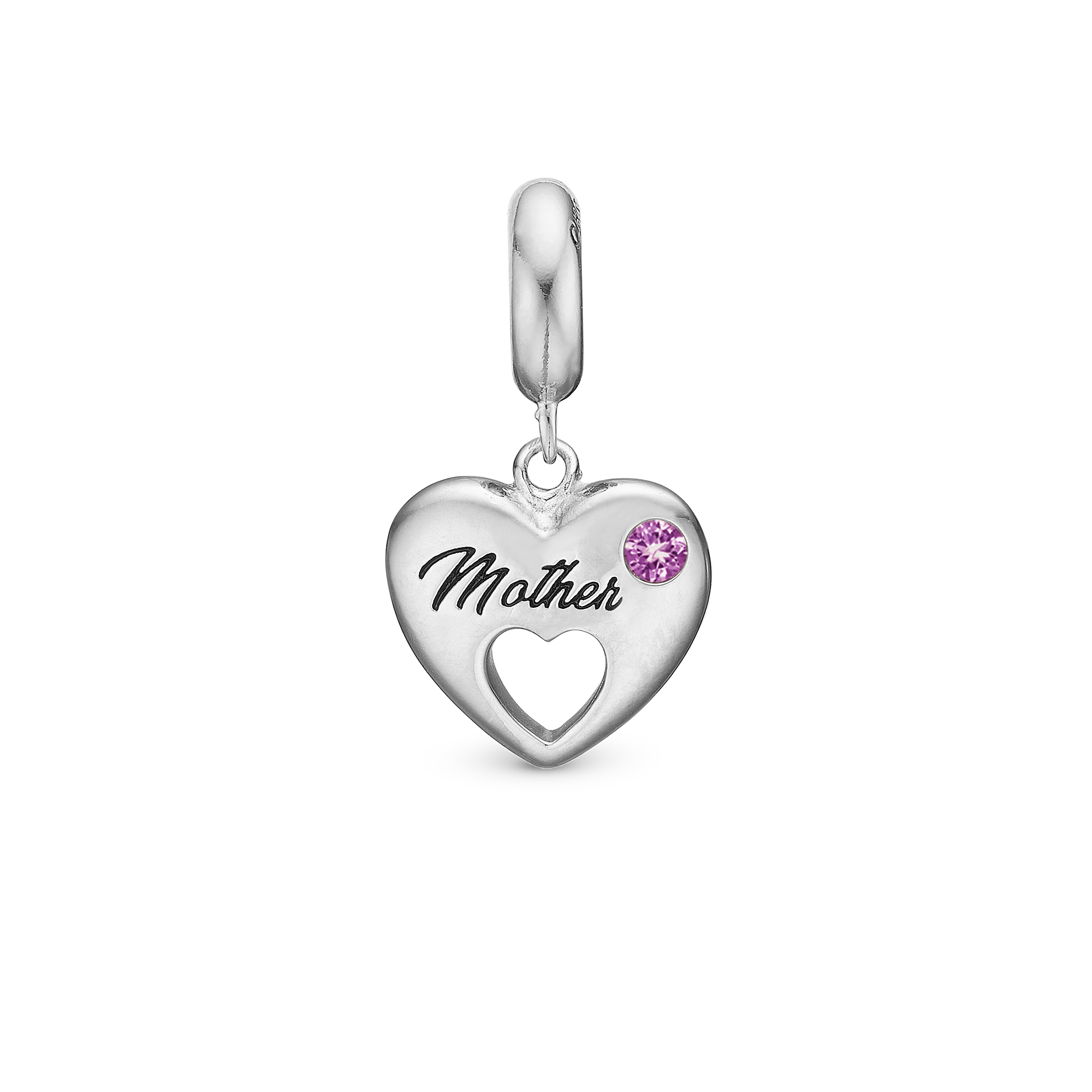 Mother - Dangle Charm 4 mm with Bracelet - Polished Sterling Silver with 1 Turmalin
