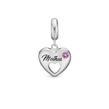 Mother - Dangle Charm 4 mm with Bracelet - Polished Sterling Silver with 1 Turmalin